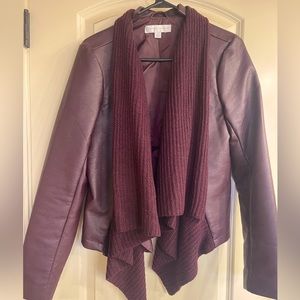 Burgundy faux leather cardigan